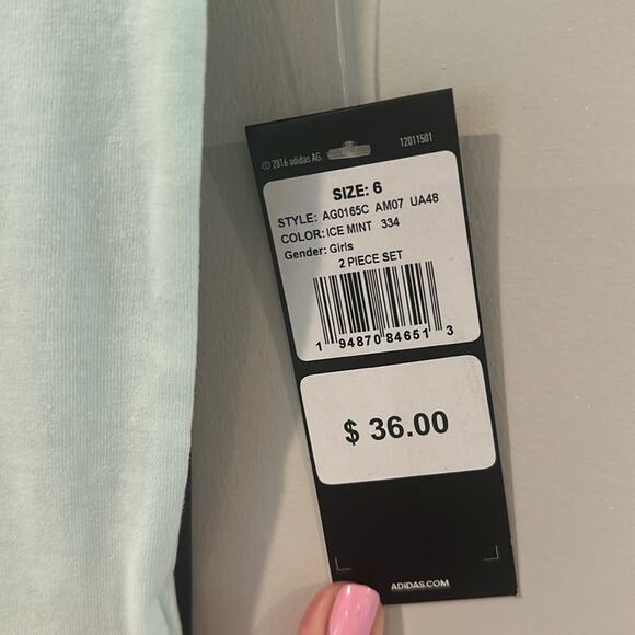 Adidas Size 6 Ice Mint/Black Bike Short and Tee 2-Piece Matching Set - Picture 2 of 9